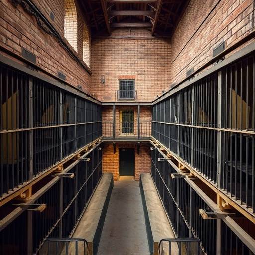 Imagen de la prisi贸n de Walnut Street en Filadelfia, una de las primeras penitenciar铆as en los Estados Unidos, mostrando su dise帽o con celdas individuales.