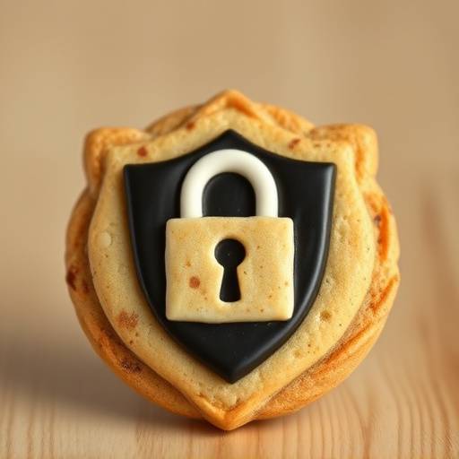 Imagen ilustrativa de una galleta (cookie) rodeada de un escudo y un candado, representando la seguridad y la protecci칩n de la privacidad.